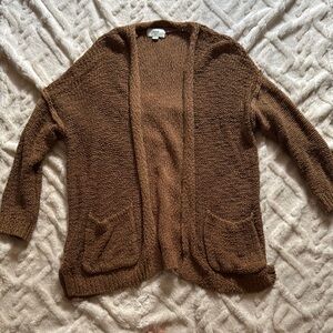 Aerie Brown Knit Cardigan with Ribbed Cuffs
